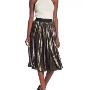 Ruff Hewn Metallic Pleated Midi Dress Bronze Black Silver XS